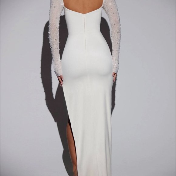 SAN MARINO  Embellished Side Split Maxi Dress in off White - Picture 2 of 6